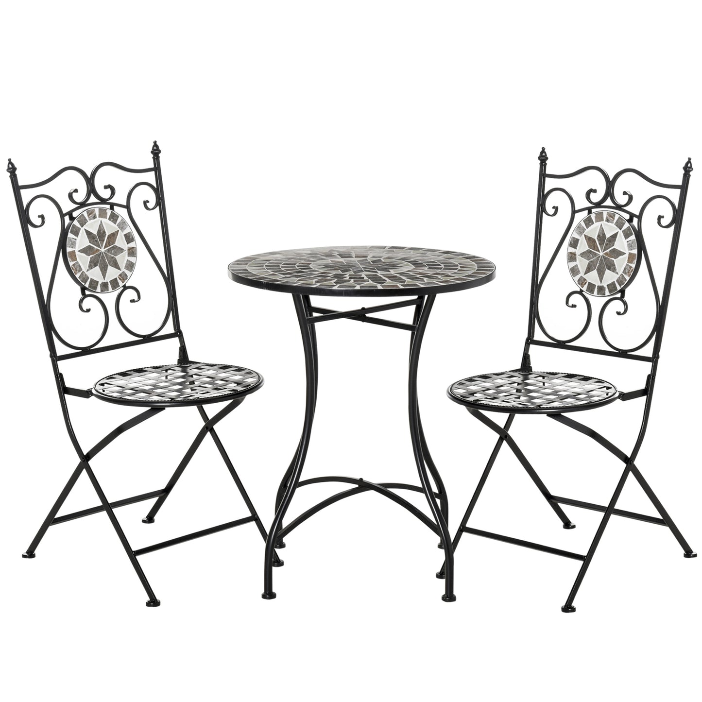 3 Pcs Mosaic Tile Garden Bistro Set Outdoor Seating w/ Table 2