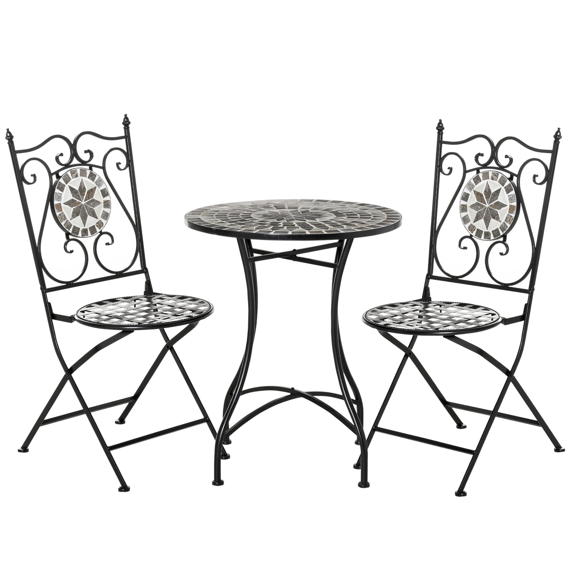 3 Pcs Mosaic Tile Garden Bistro Set Outdoor Seating w/ Table 2