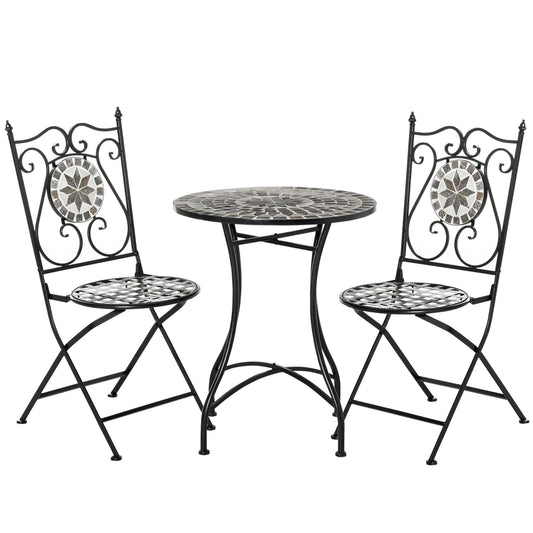3 Pcs Mosaic Tile Garden Bistro Set Outdoor Seating w/ Table 2