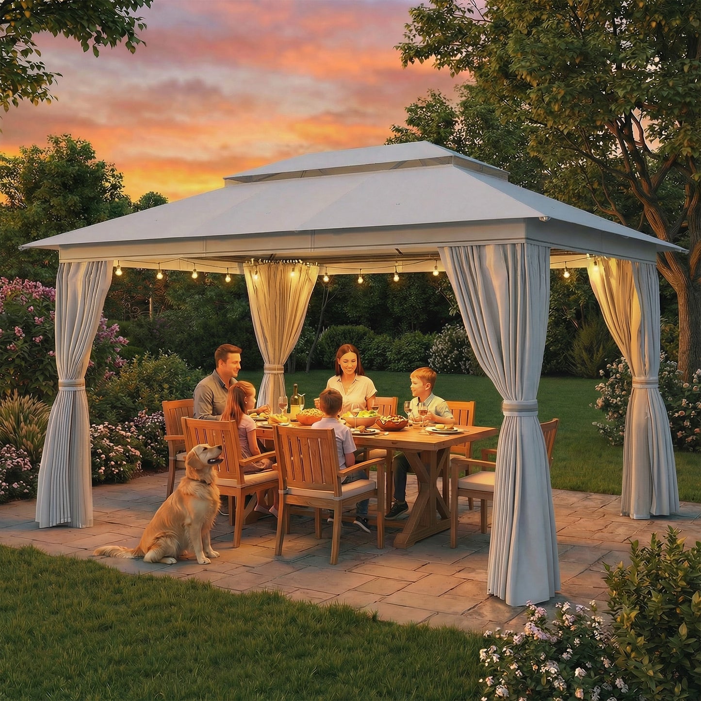 3 x 4 m Outdoor Garden Gazebo with Netting and Curtains