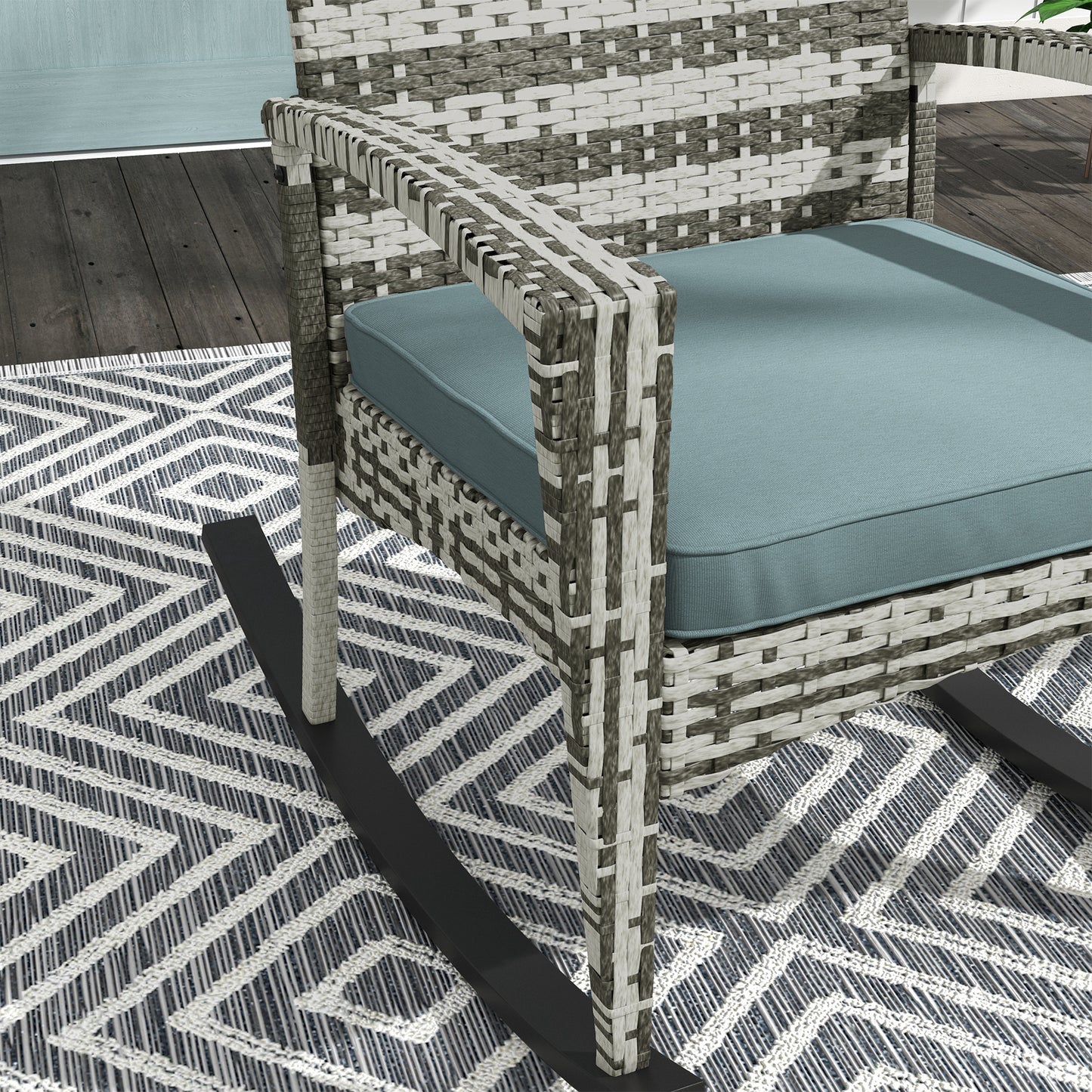 PE Rattan Garden Rocking Chair, Outdoor Rocking with Cushion