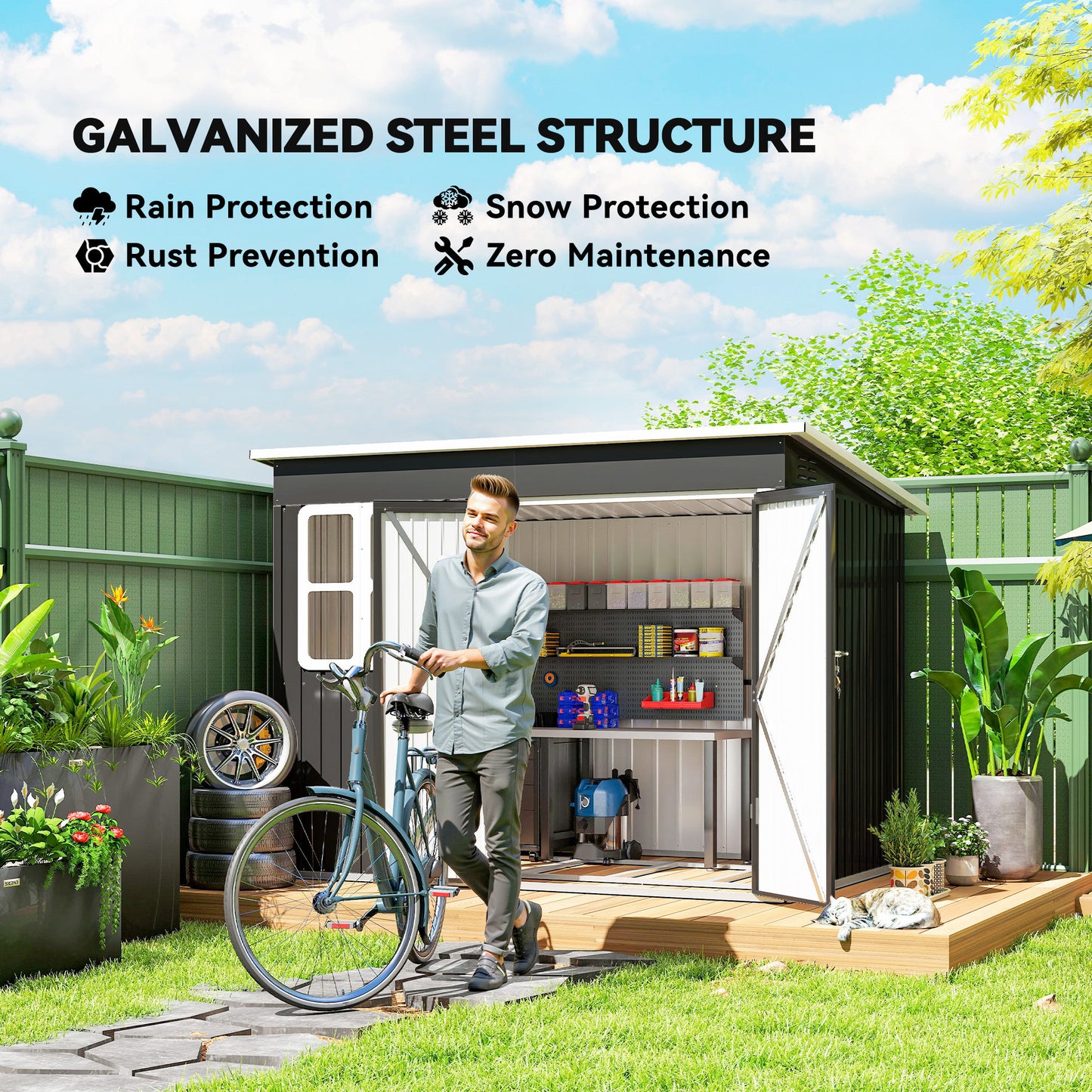 8.5 x 6ft Storage Shed Galvanised Steel Garden Shed