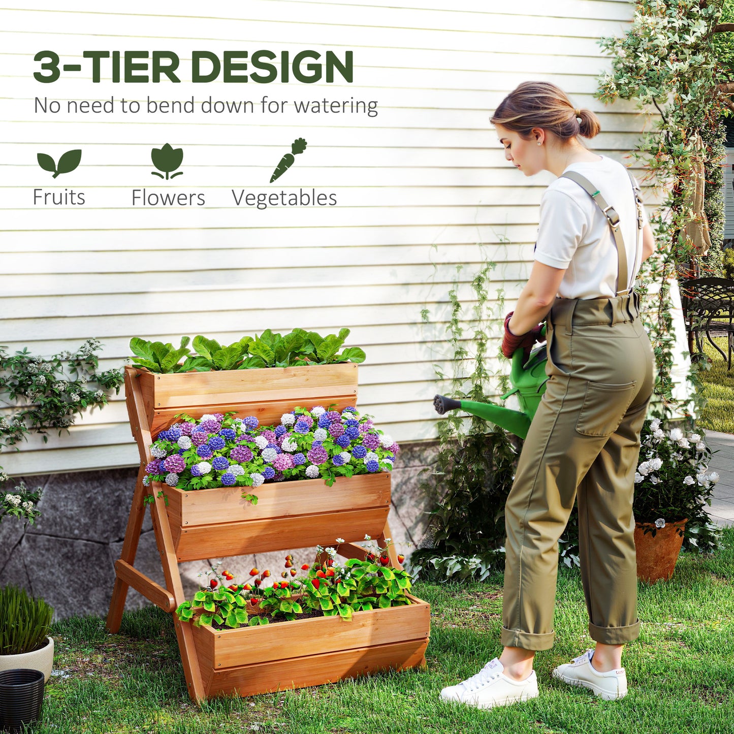 3 Tier Raised Garden Bed Wooden Elevated Planter Box Kit