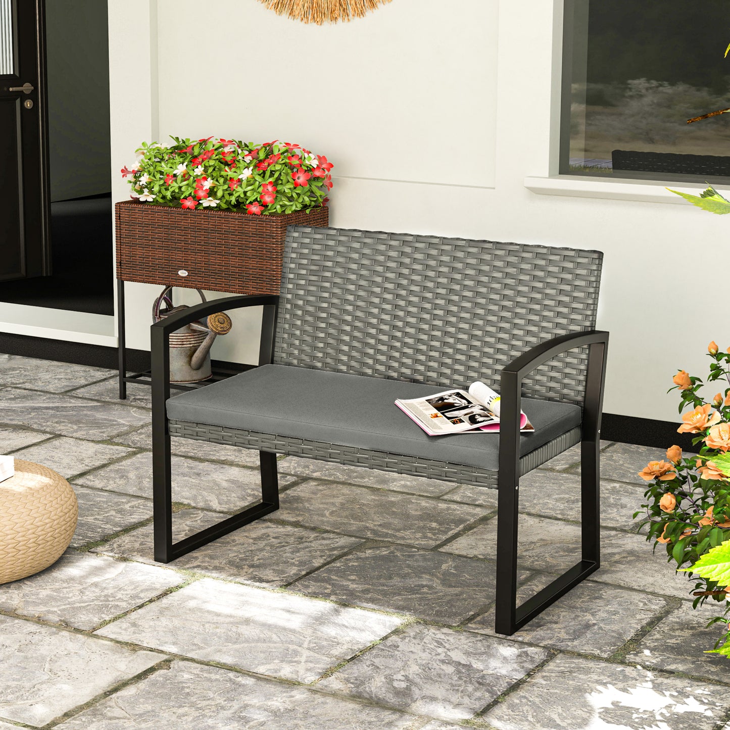 Two-Seater Rattan Garden Bench