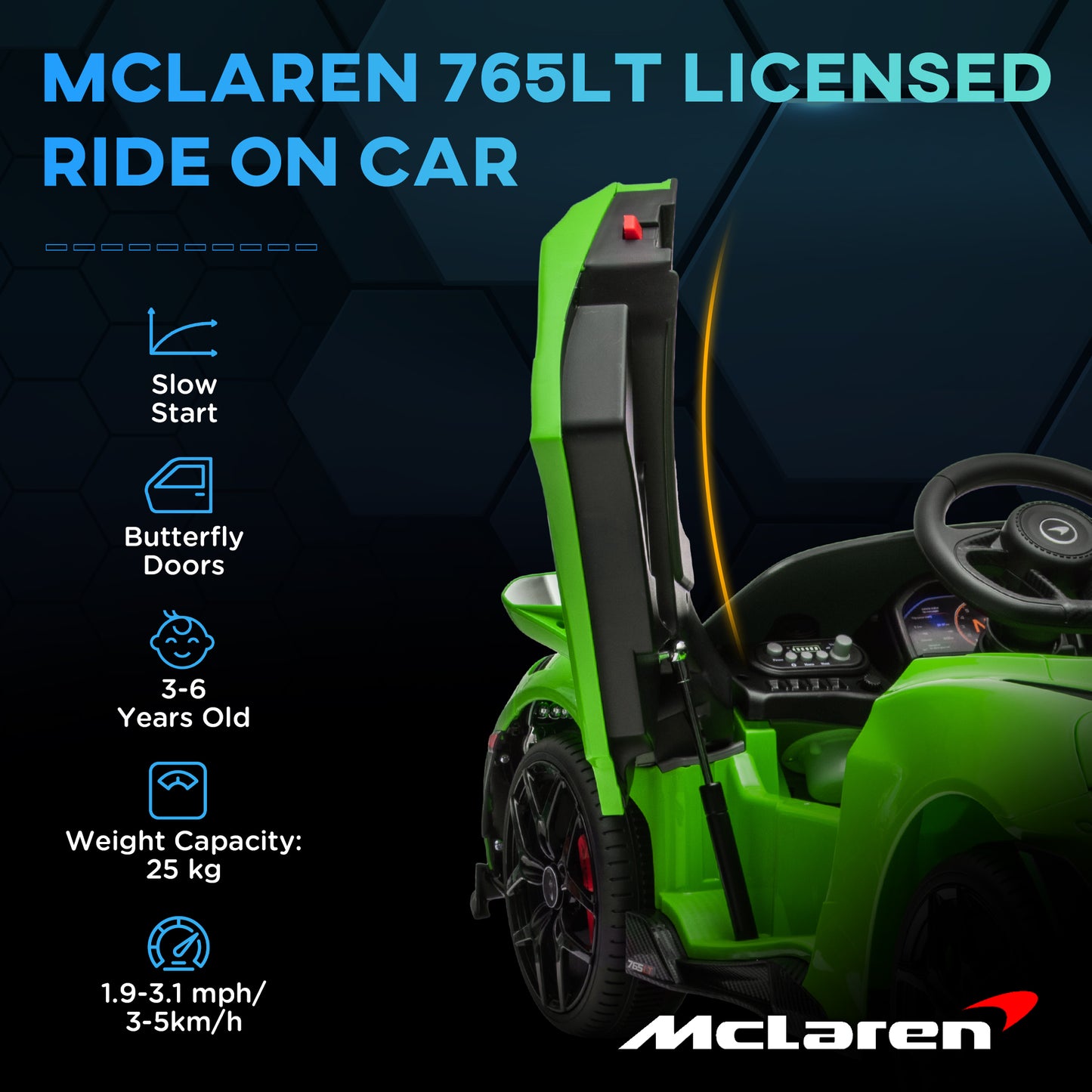 McLaren 765LT Licensed 12V Kids Electric Ride on Car