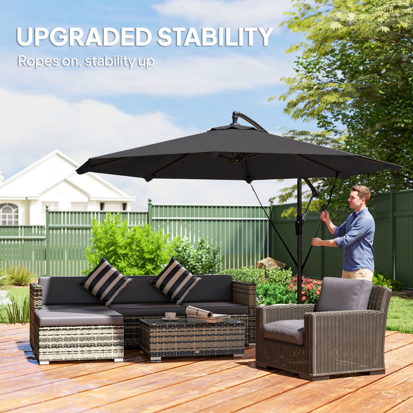 3 m Cantilever Parasol with Protective Cover and Wind Ropes