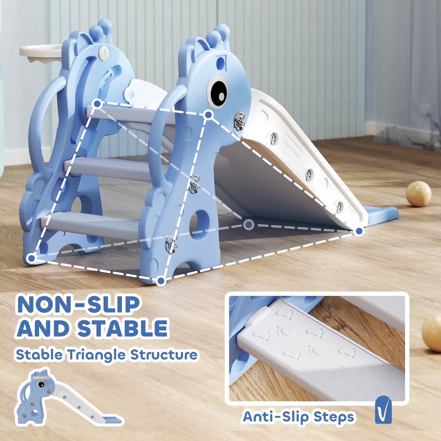 3 in 1 Kids Slide with Climber, Basketball Hoop and Ball