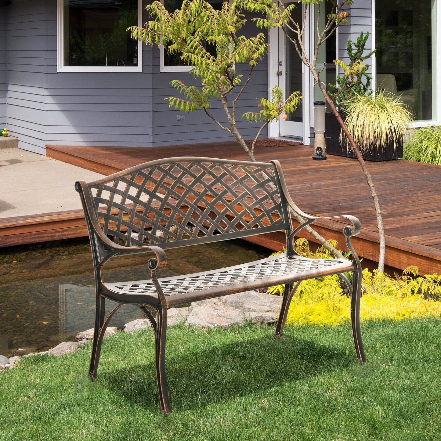 Cast Aluminium Outdoor Garden Bench 2 Seater Antique Patio Loveseat