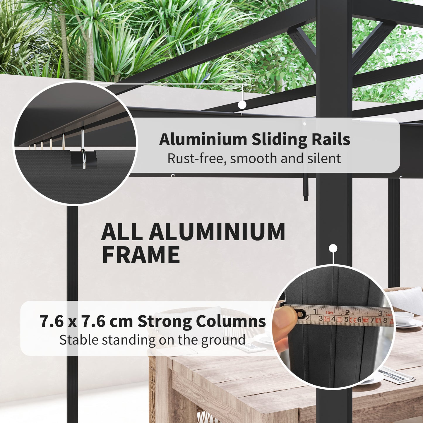 3 x 3m Aluminium Pergola, with Retractable Roof and Wall