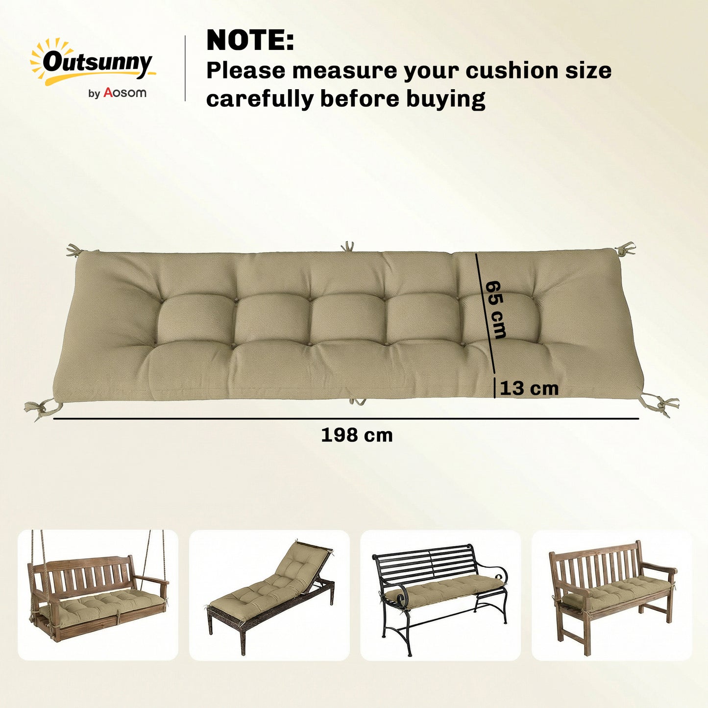 Sun Lounger Cushion, Memory Foam Patio Chair Cushion with Ties