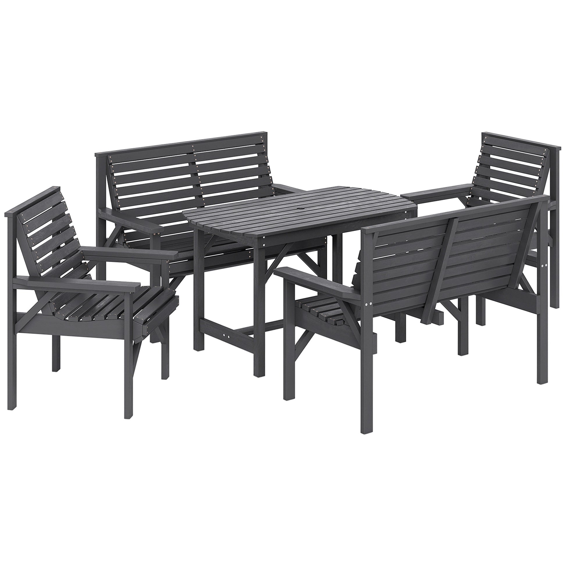 5 Piece Wooden Garden Dining Set for 6