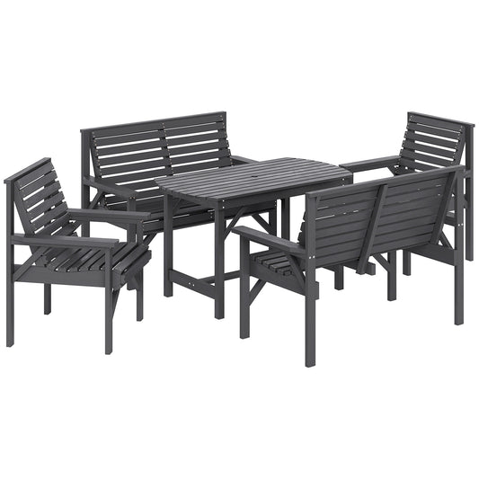 5 Piece Wooden Garden Dining Set for 6