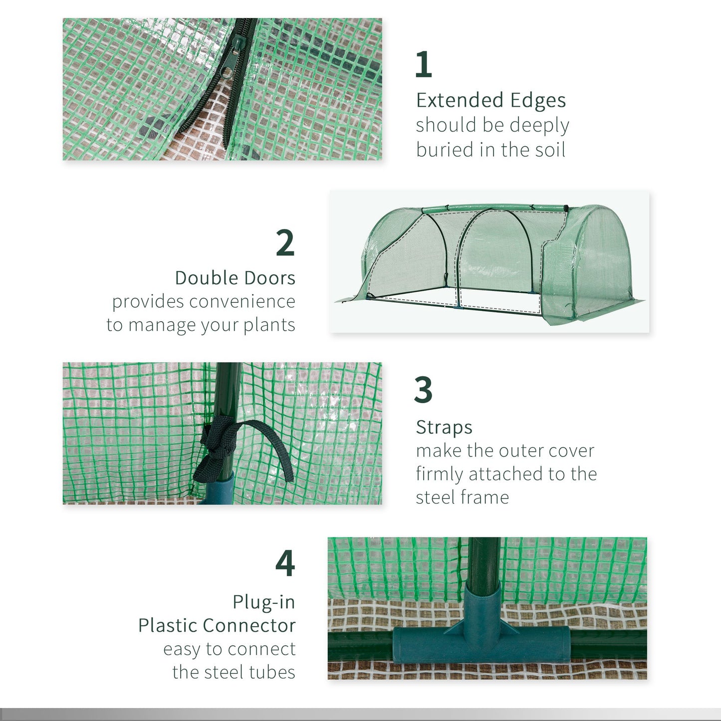 Tunnel Greenhouse Green Grow House for Garden Outdoor, Steel Frame