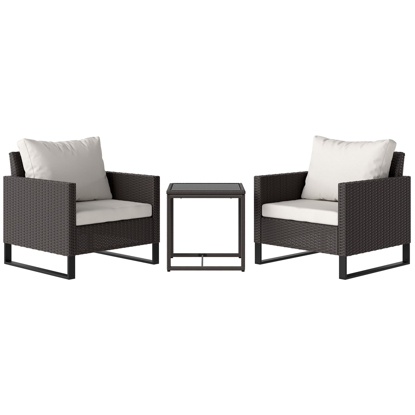 3 Pieces Rattan Bistro Set with 4 Cushions