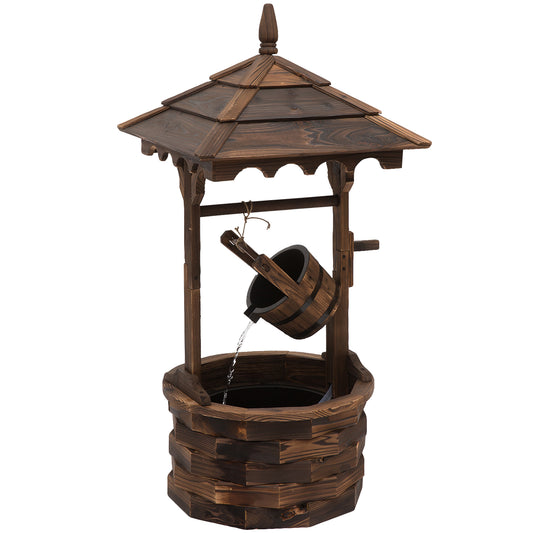 Wooden Garden Wishing Well Fountain Barrel Waterfall Rustic Wood