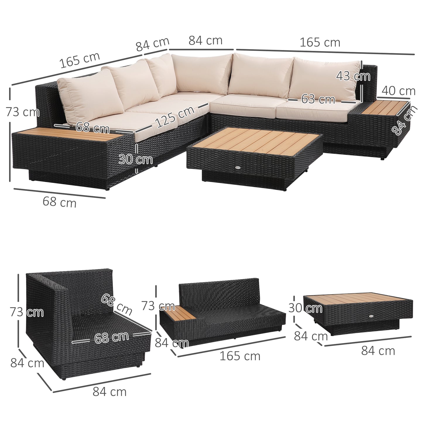 5-Seater Rattan Garden Furniture Outdoor Sectional Corner Sofa