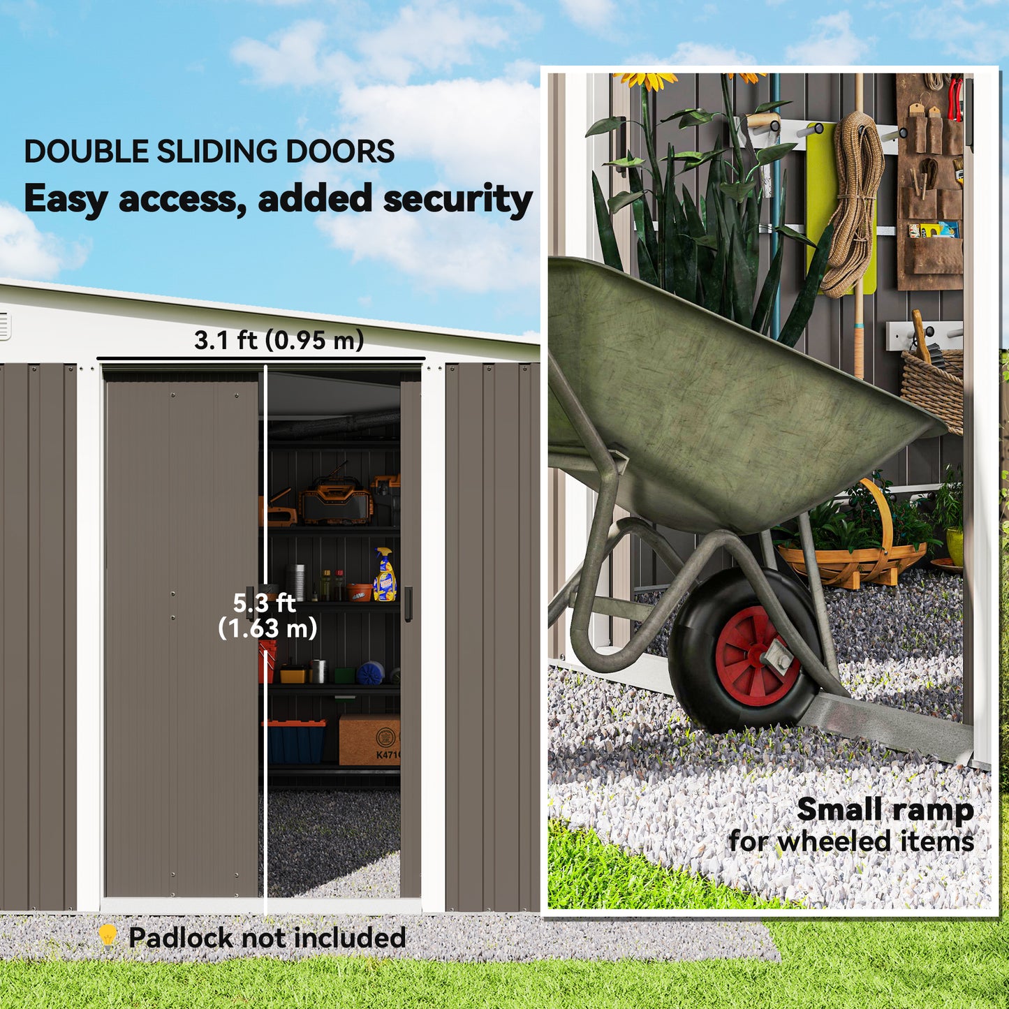 11.3 x 9.2ft Lean to Metal Garden Shed