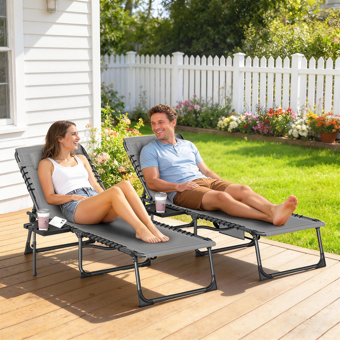 Five-Position Reclining Sun Loungers Set of 2