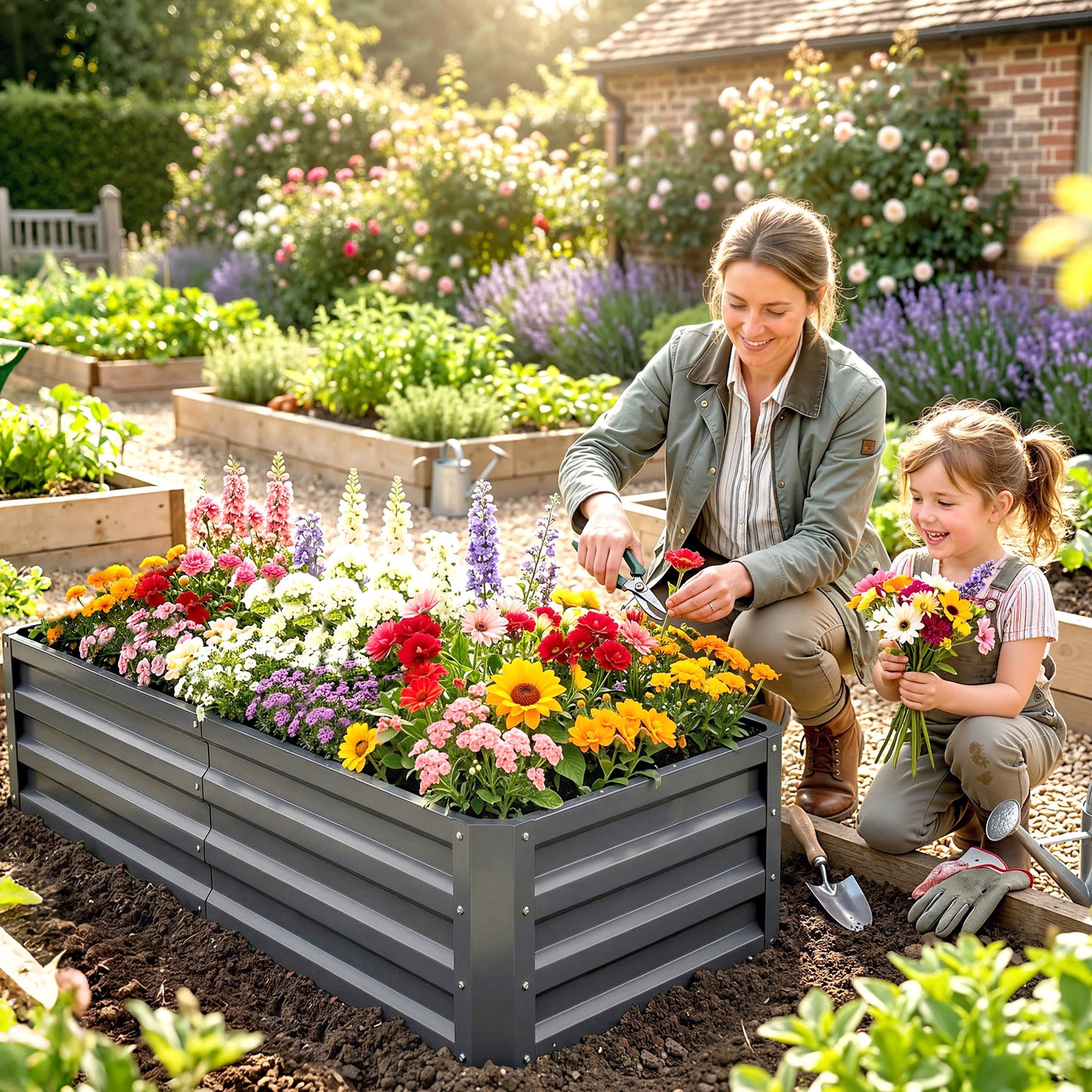 Rectangle Raised Garden Bed Box with Weatherized Steel Frame