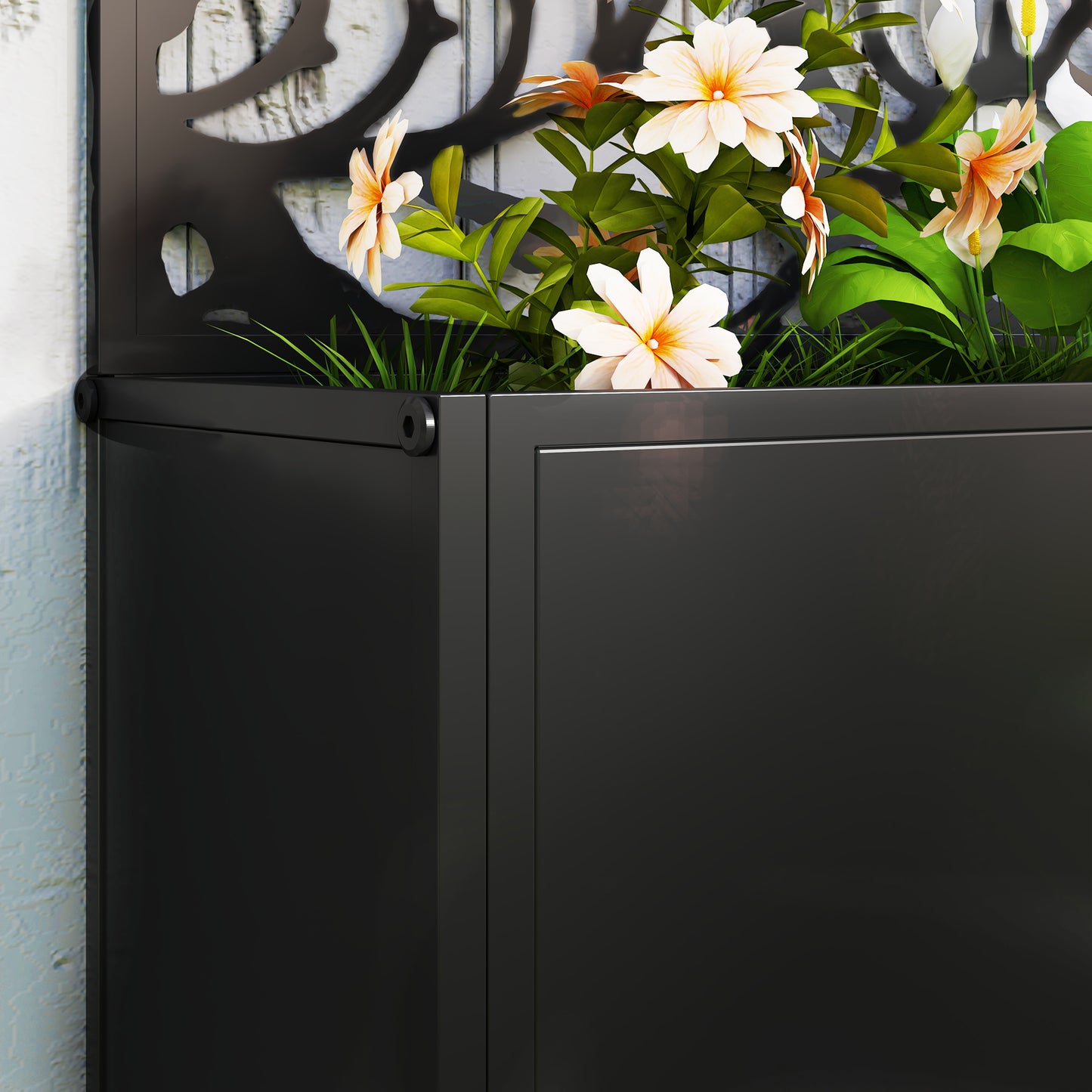 Outdoor Metal Planter, with Back Trellis (3)