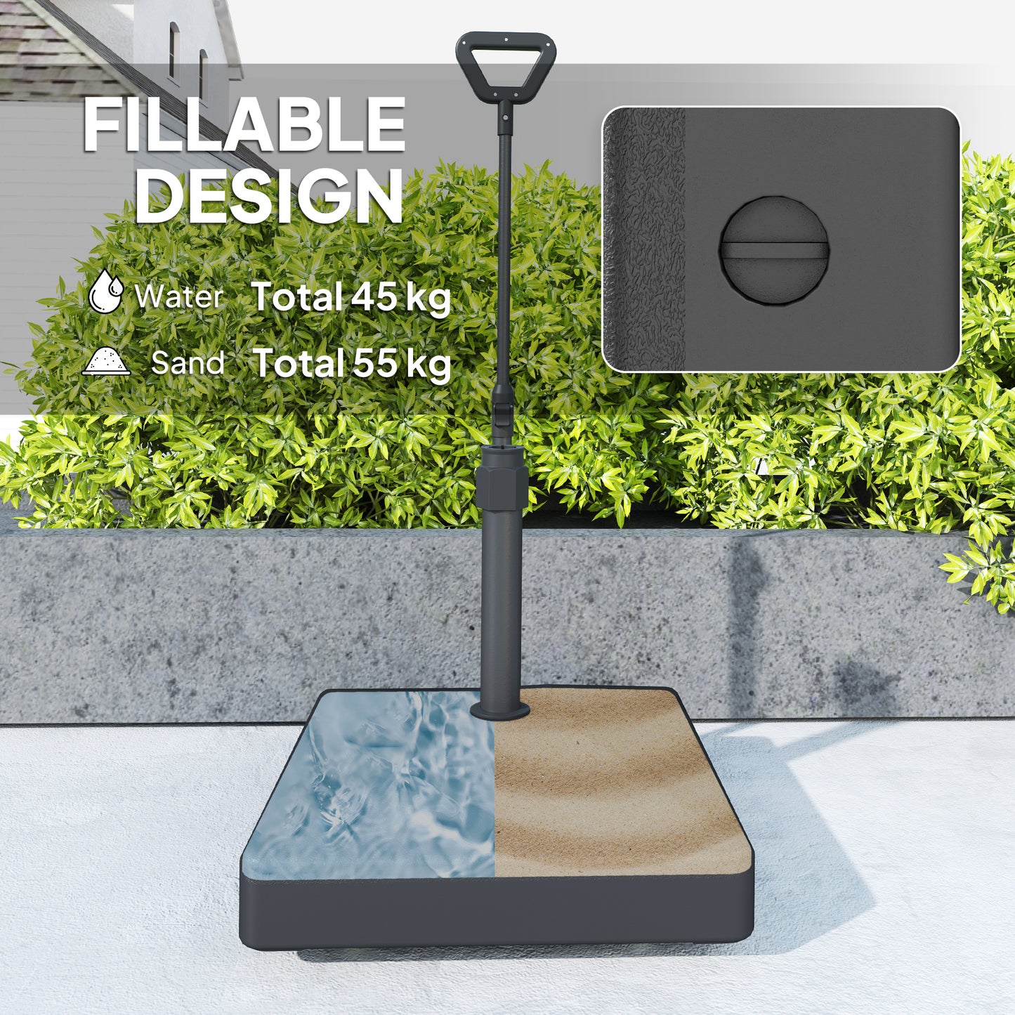 Garden Parasol Base with Adjustable Wheels and Handle