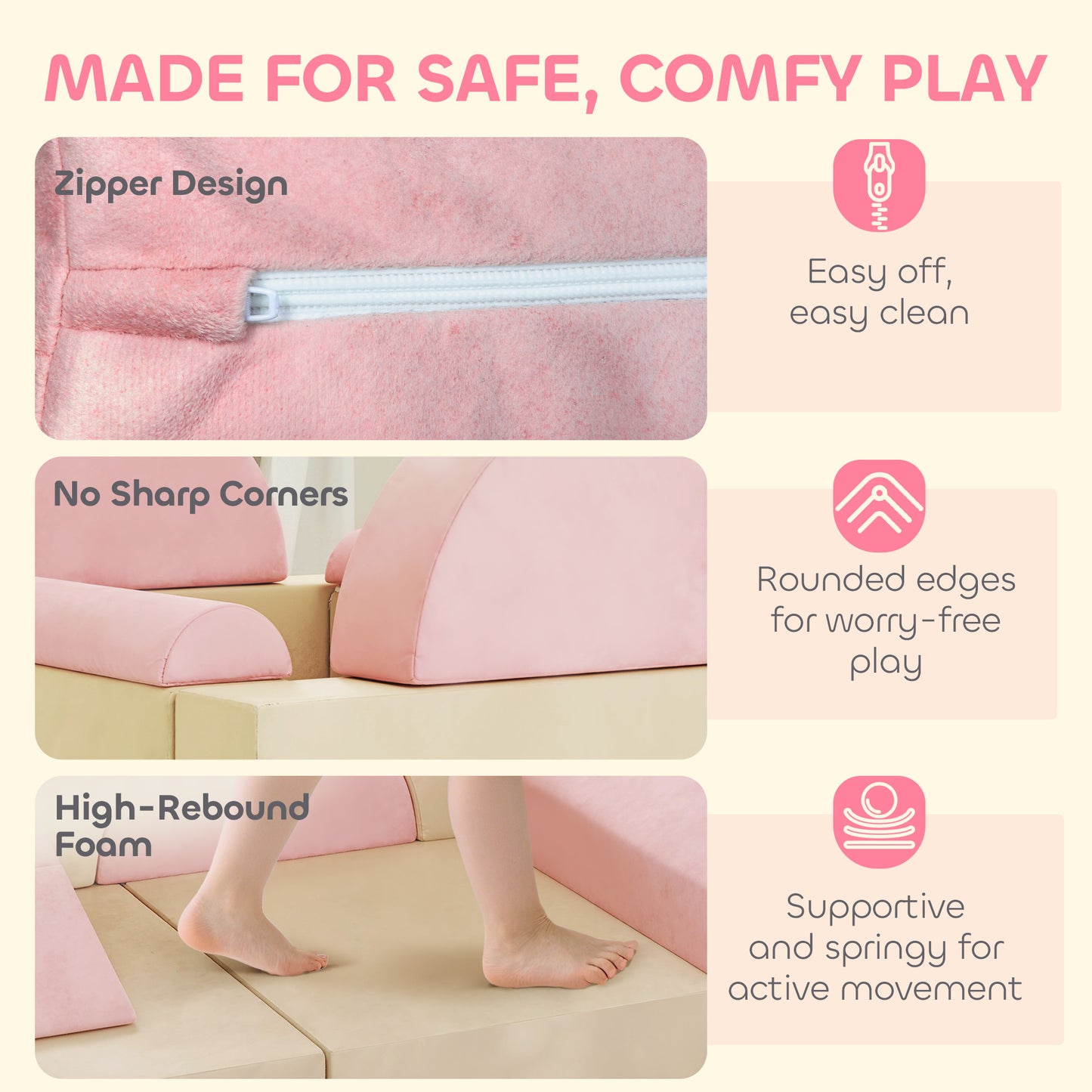 Kids Play Sofa, 12 Pieces Foam Modular Soft Play Set for Playroom