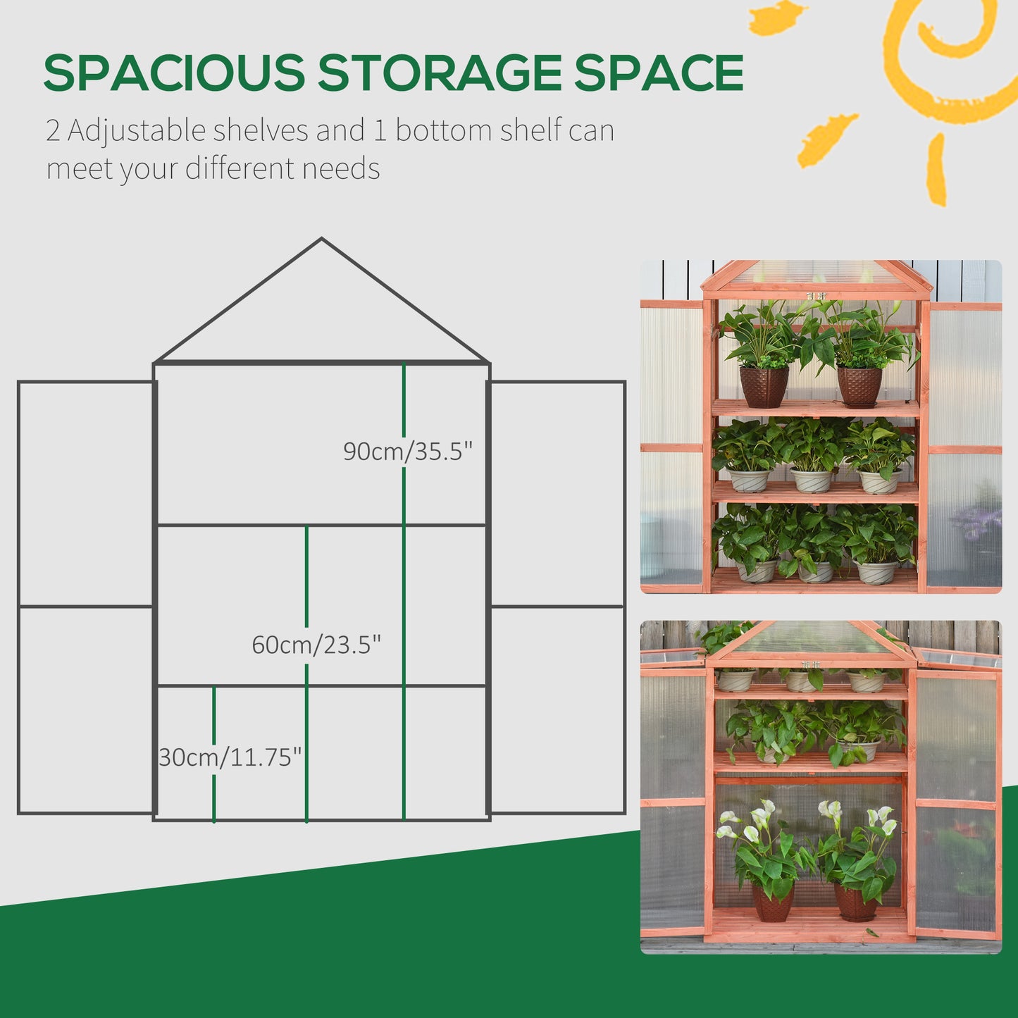 Garden Cold Frame Polycarbonate Greenhouse with Adjustable Shelves