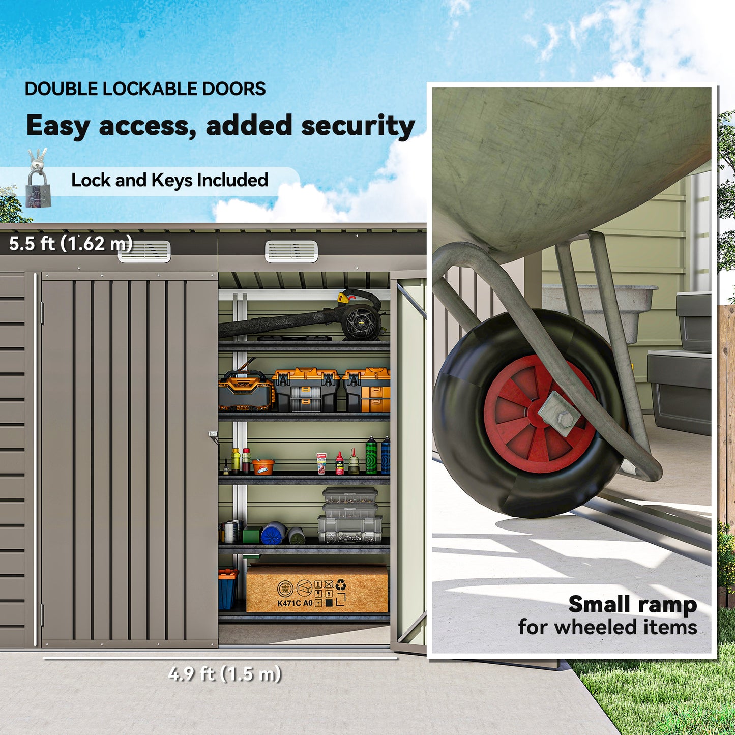 3.7 x 7.9ft Galvanised Steel Shed, with Latched Door and Padlock