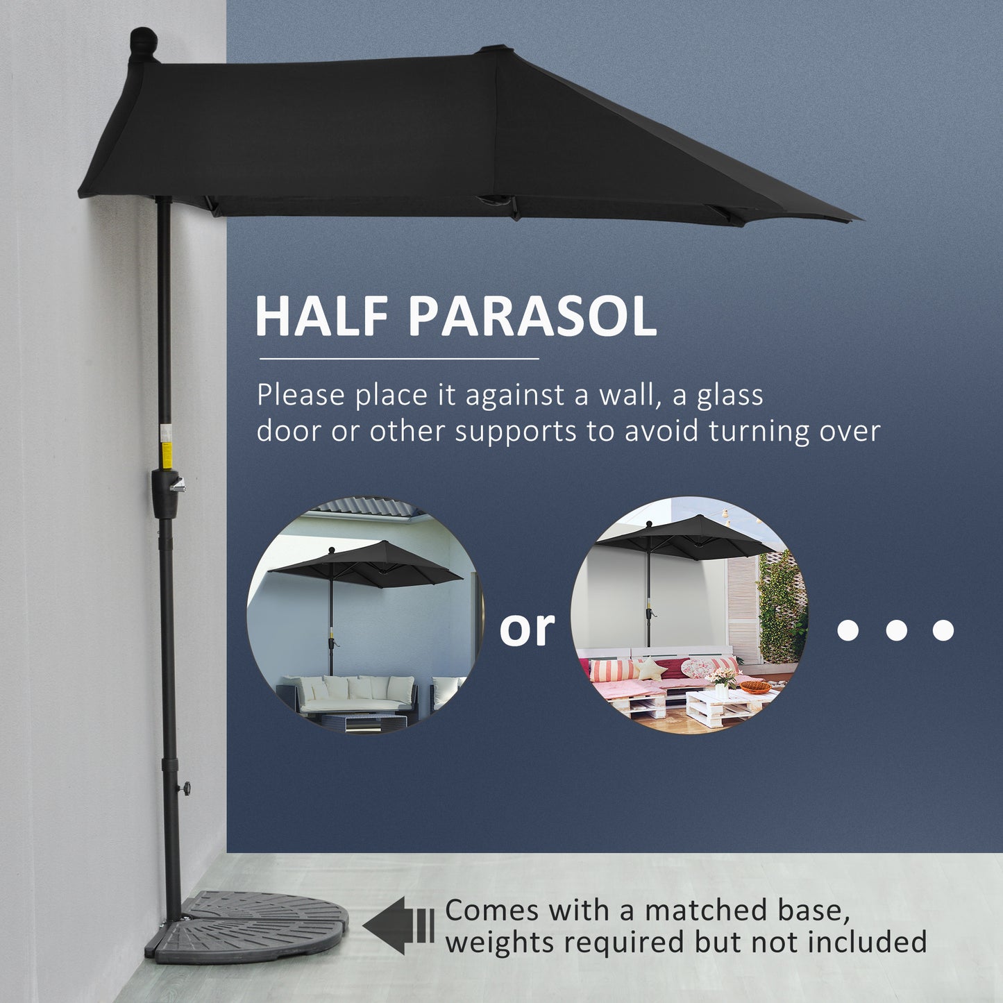 2m Half Parasol Market Umbrella Garden Balcony Parasol