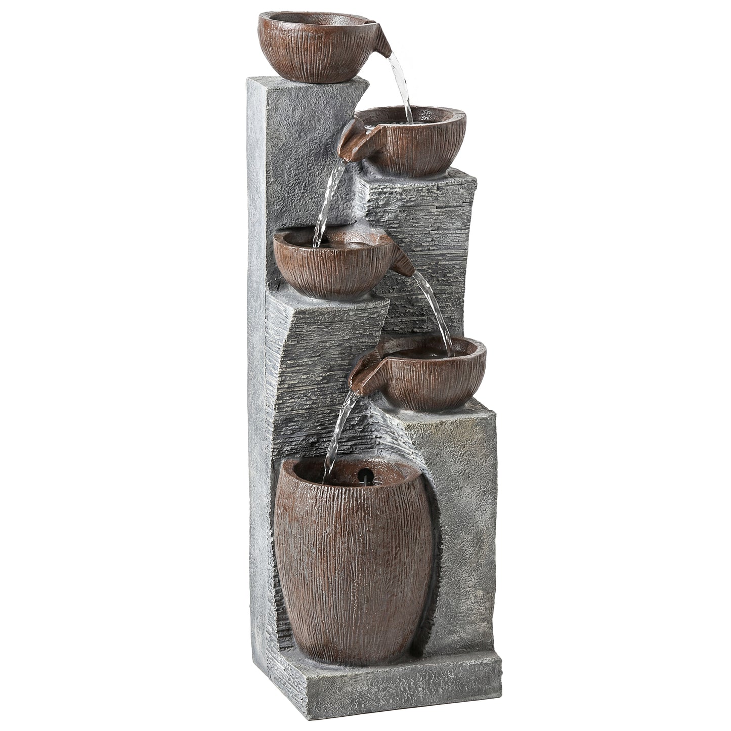 Outdoor Fountain with 5-Tier, Garden Fountain with LED Lights