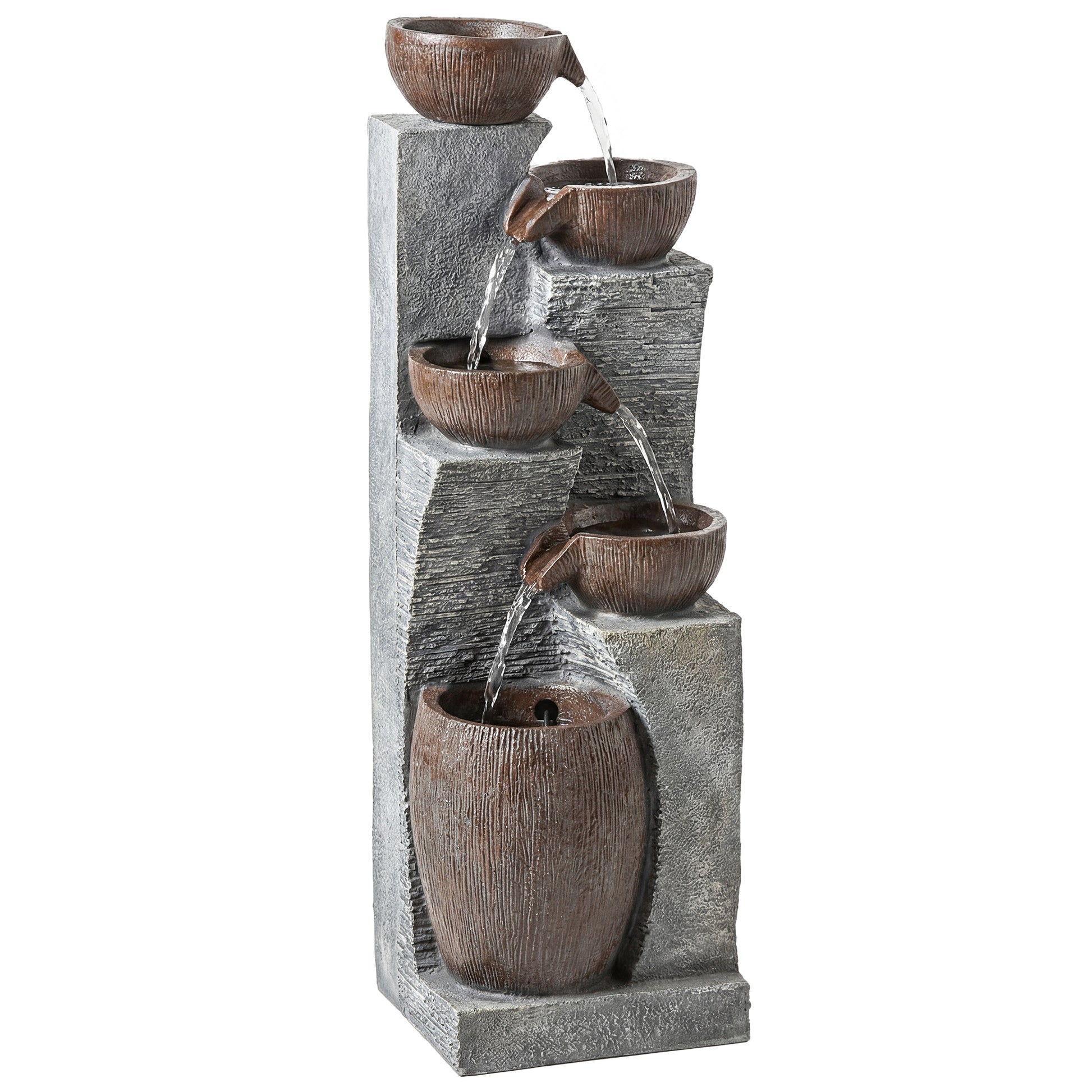 Outdoor Fountain with 5-Tier, Garden Fountain with LED Lights