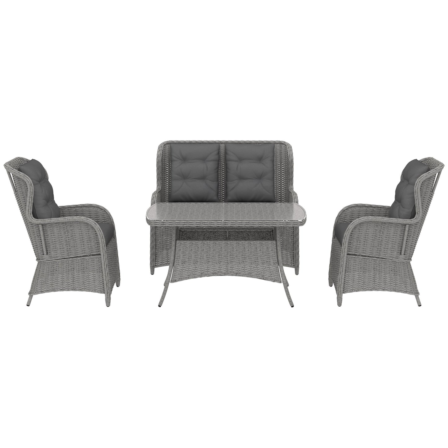 Garden PE Rattan Dining Sofa Set, Outdoor 4 Seater Wicker Furniture