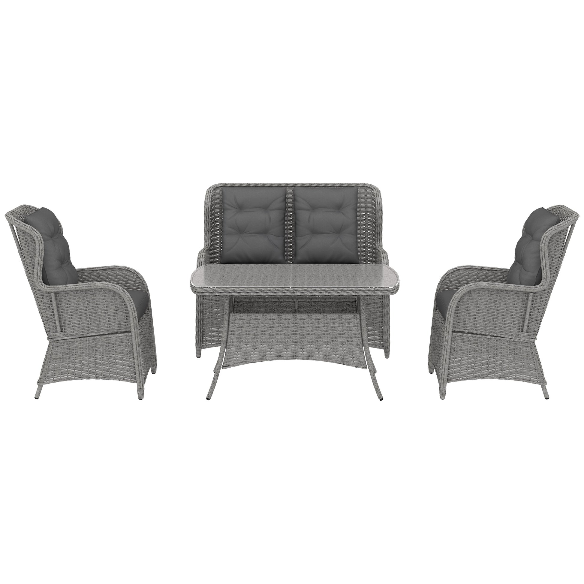 Garden PE Rattan Dining Sofa Set, Outdoor 4 Seater Wicker Furniture