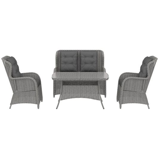 Garden PE Rattan Dining Sofa Set, Outdoor 4 Seater Wicker Furniture