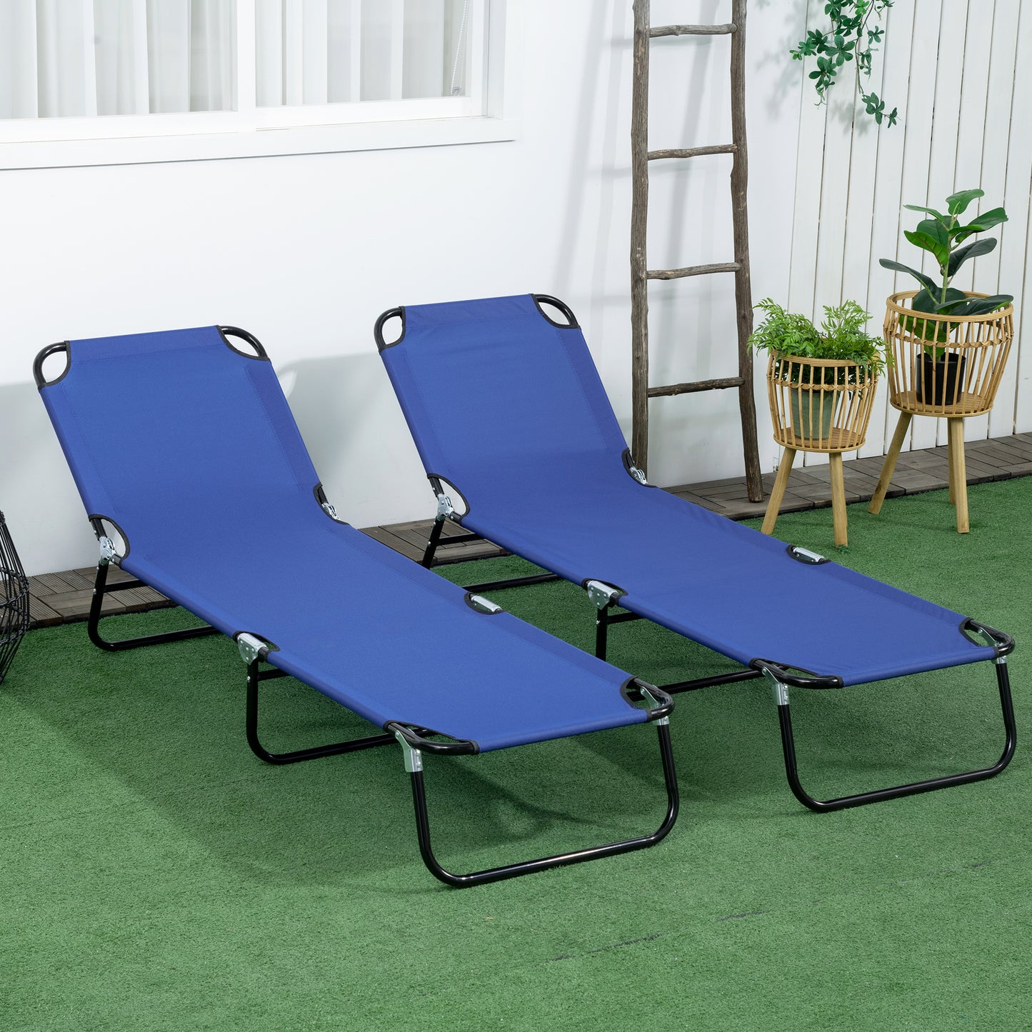 Set of Two Metal Frame Folding Sun Loungers