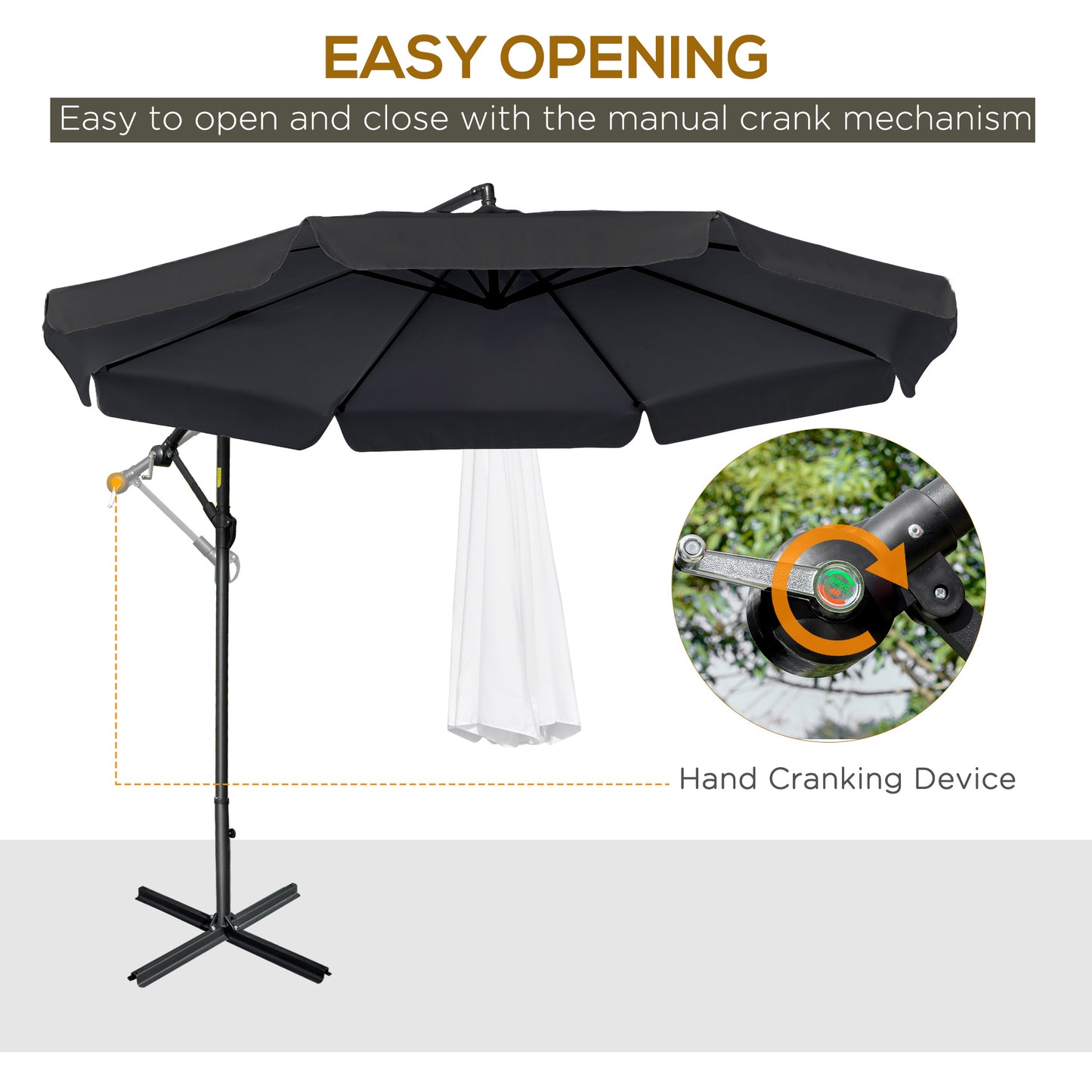2.7m Garden Banana Parasol Cantilever Umbrella with Crank Handle