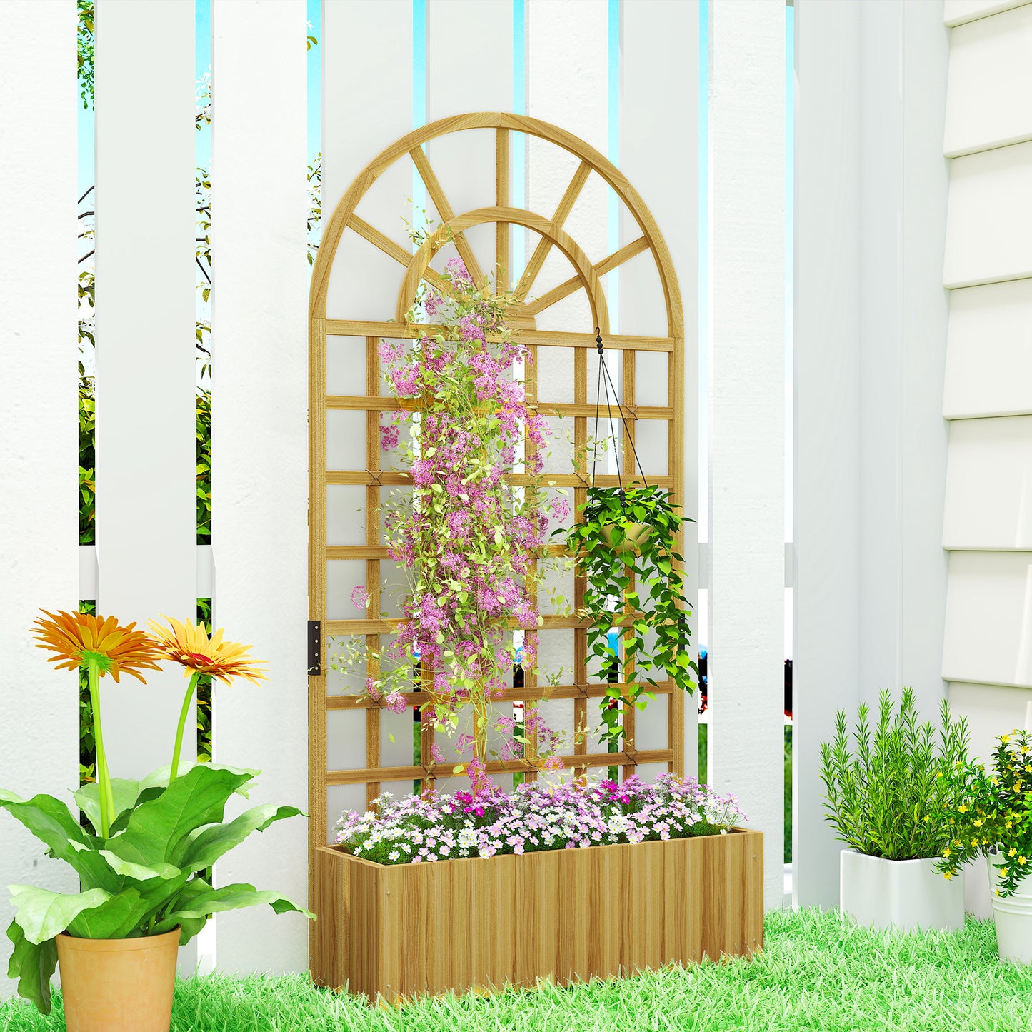 Wooden Raised Planter with Trellis