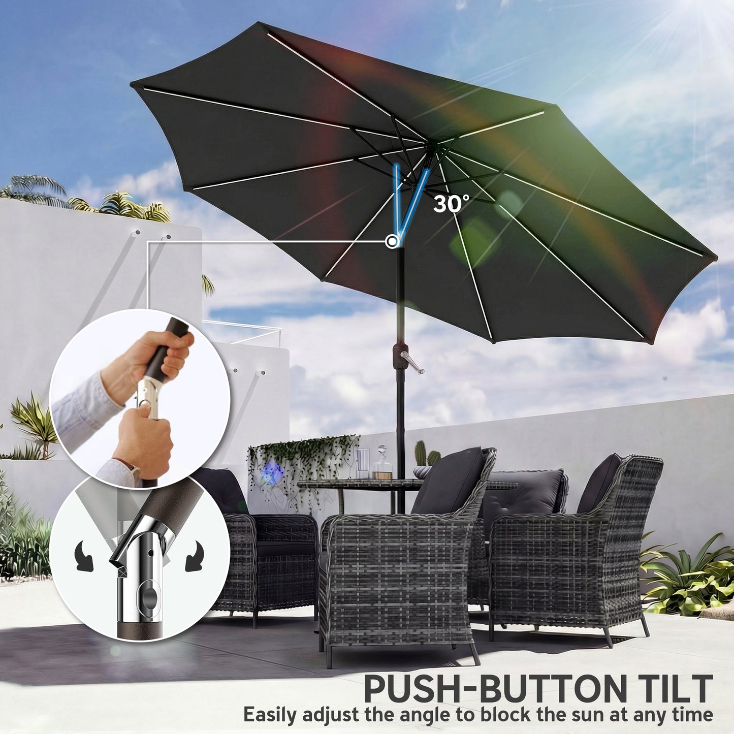 3 m Garden Parasol Umbrella with 112 Solar Powered LED Lights