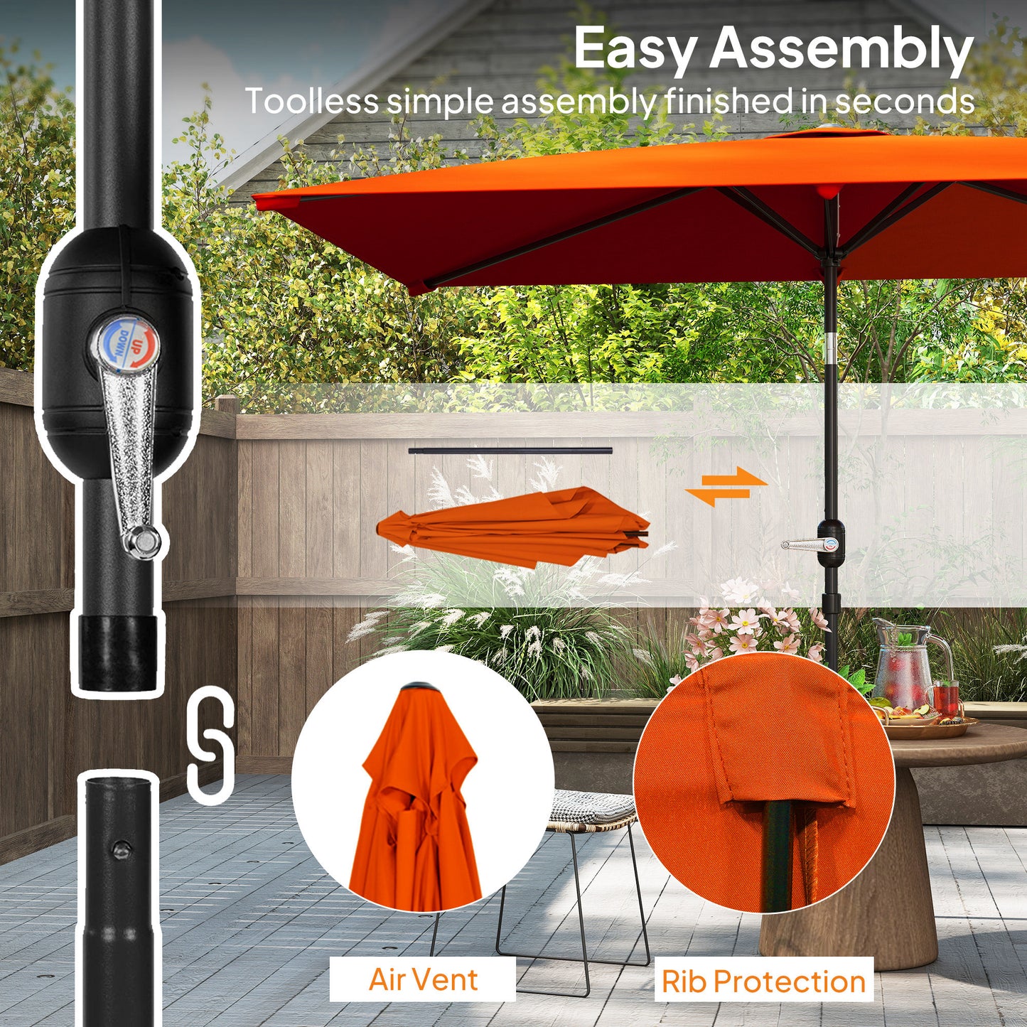 3x2m Garden Parasol Umbrella with Aluminium Pole, Tilt and Crank
