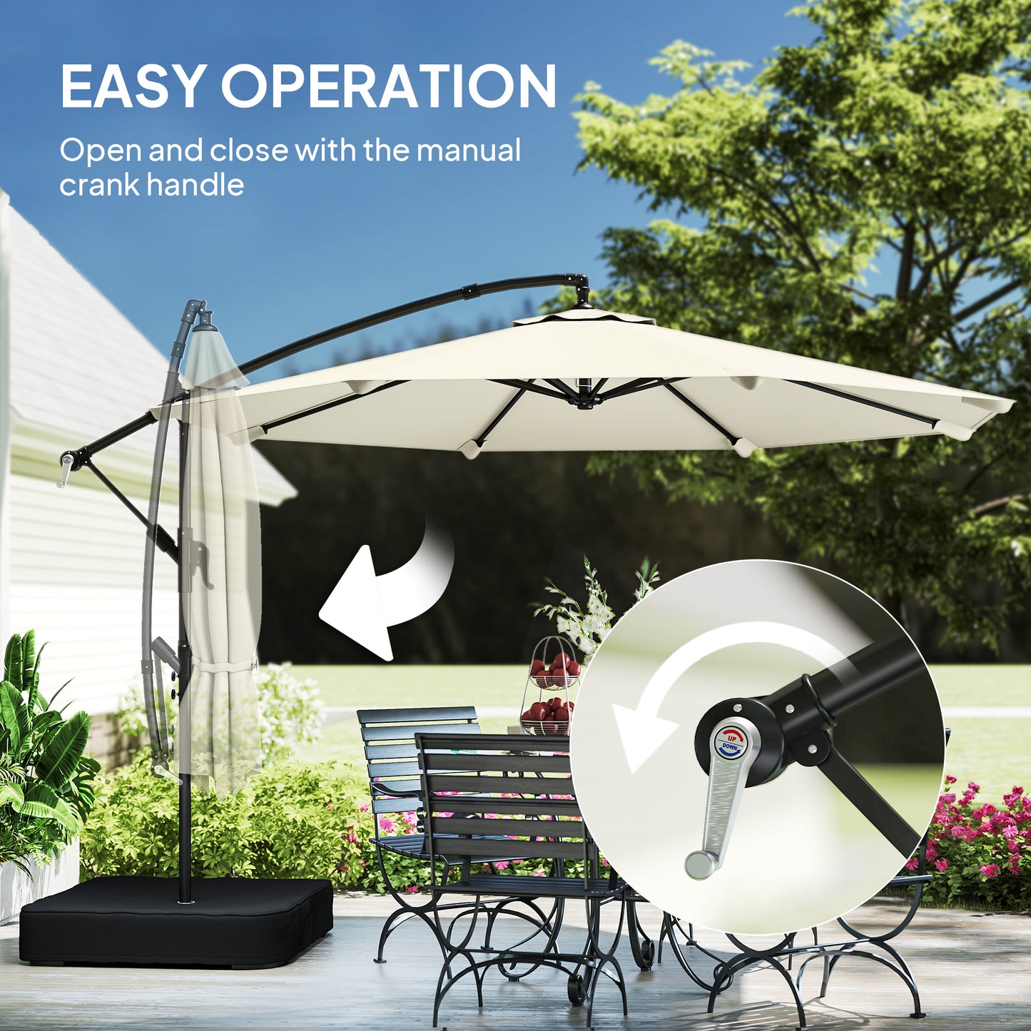 3 m Garden Cantilever Parasol with Cross Base, Sandbag