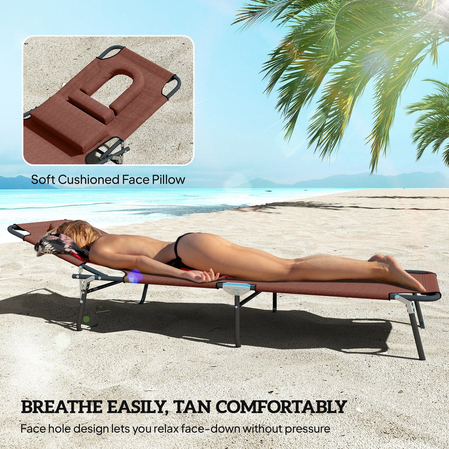 Folding Sun Lounger with Face Hole