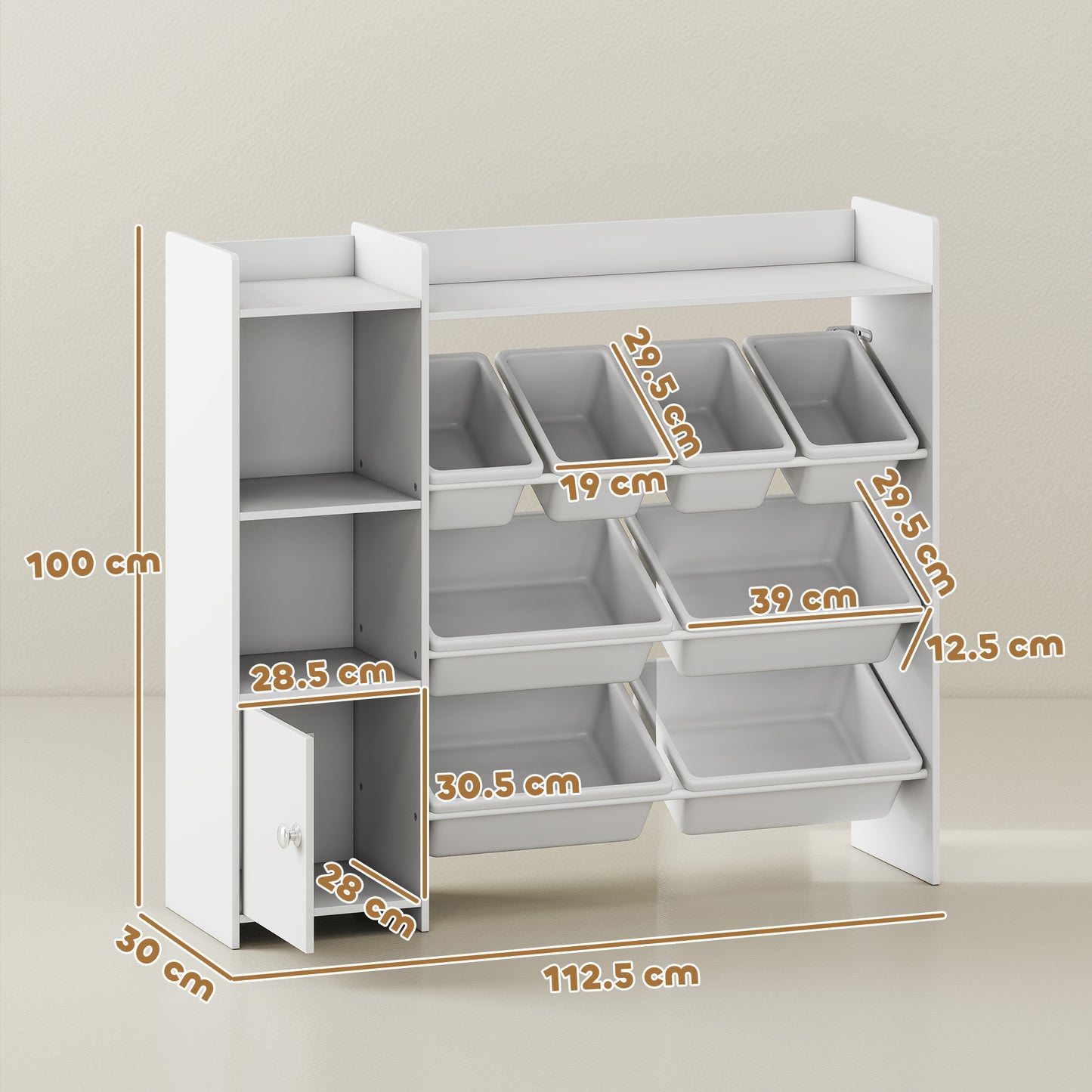 Toy Storage Unit with 8 Removable Bins, Storage Shelves, Cabinet