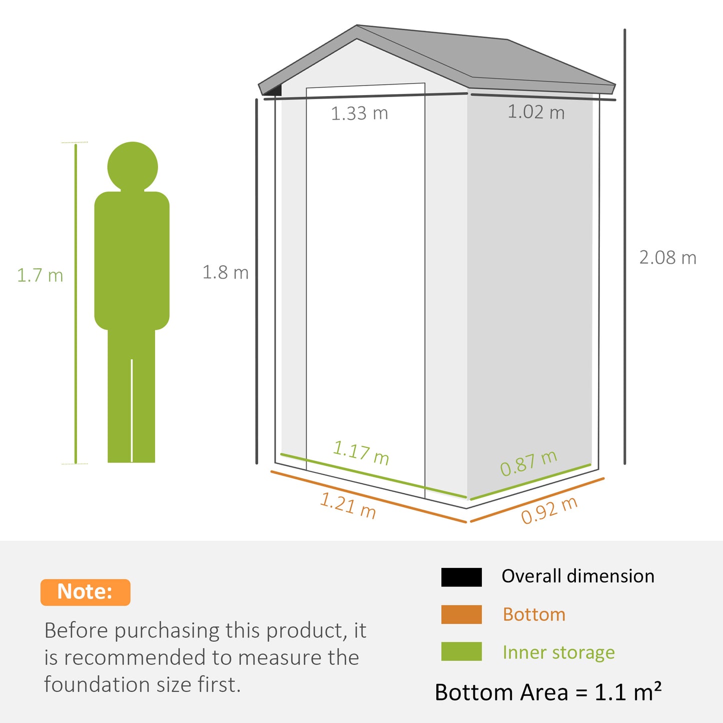4.4ft x 3.3ft size Aluminium Frame and Plastic Wall Shed