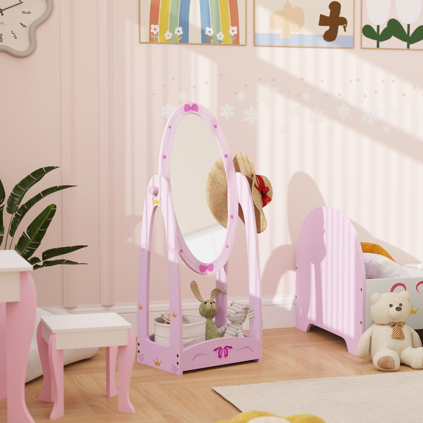Kids Clothes Rail, Kids Dressing Mirror with 360° Rotating (1)