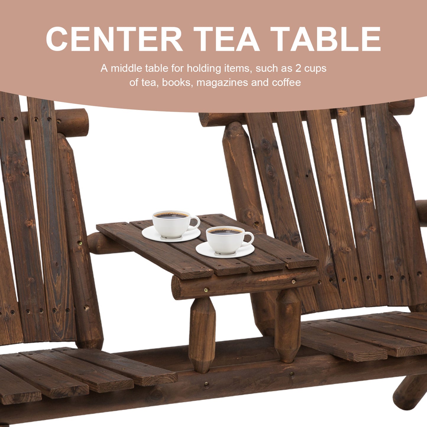 Wood Patio Chair Bench 2 Seats Jack