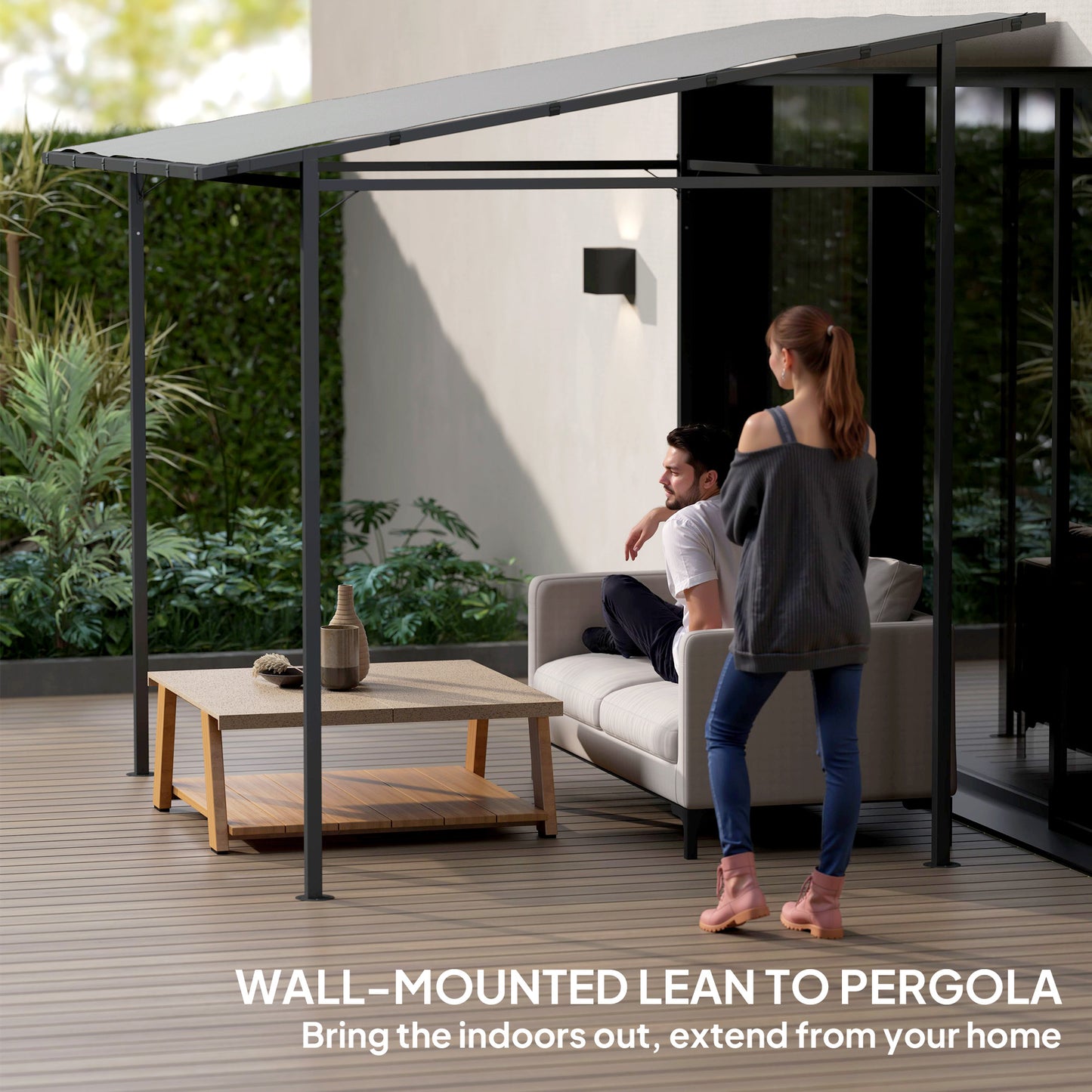 2.4 x 2.4 m Wall Mounted Pergola Gazebo with PA Coating Fabric (1)