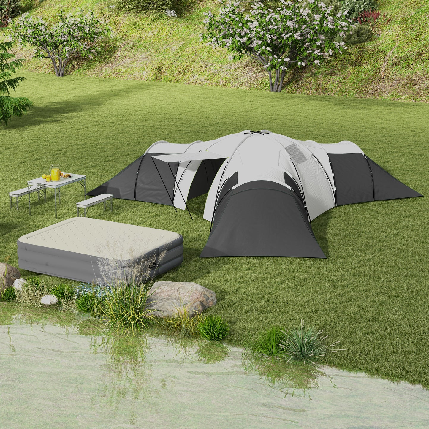 6-9 Man Tent with Bedrooms and Living Room, Accessories Included