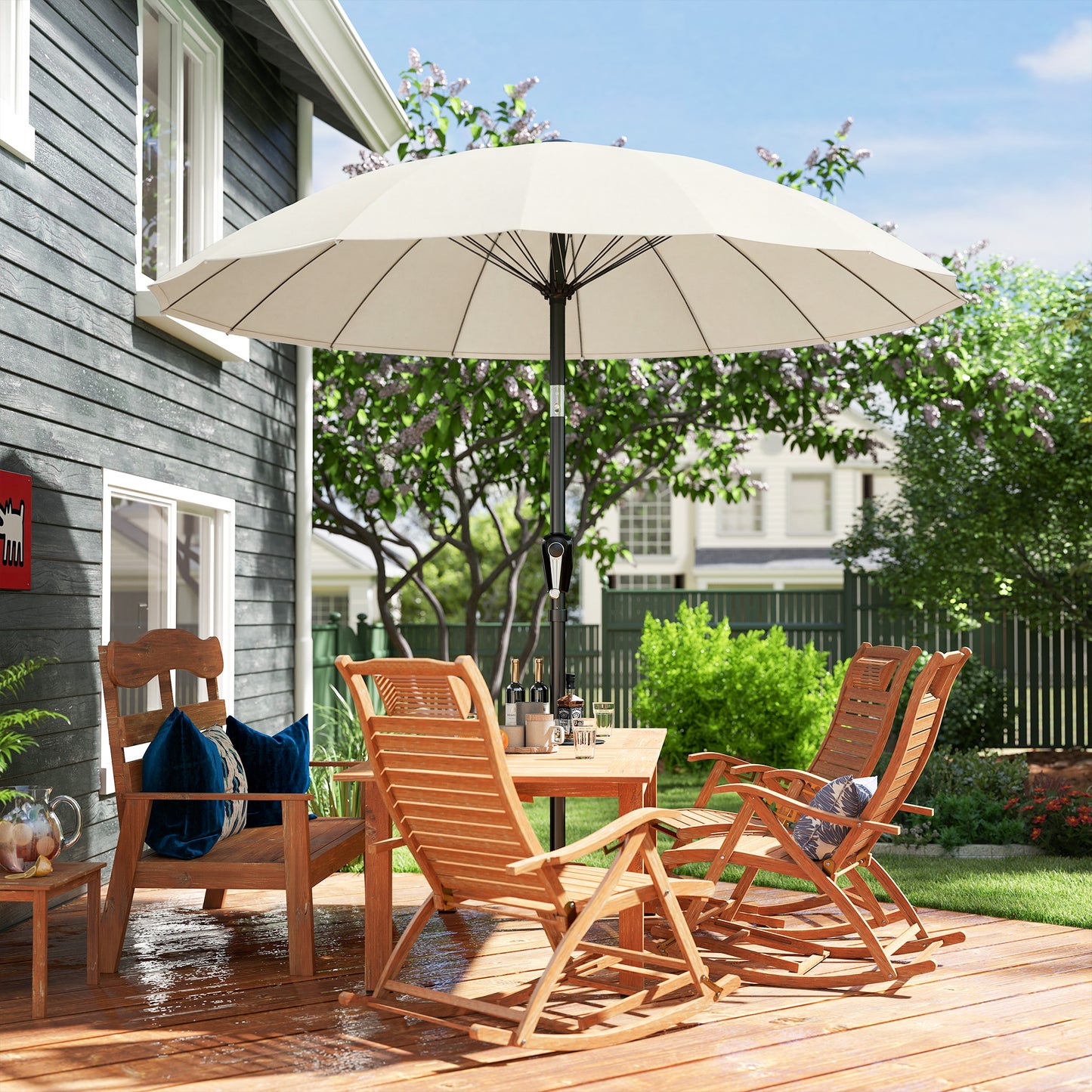 2 m Shanghai Garden Parasol Umbrella with 16 Fibreglass Ribs