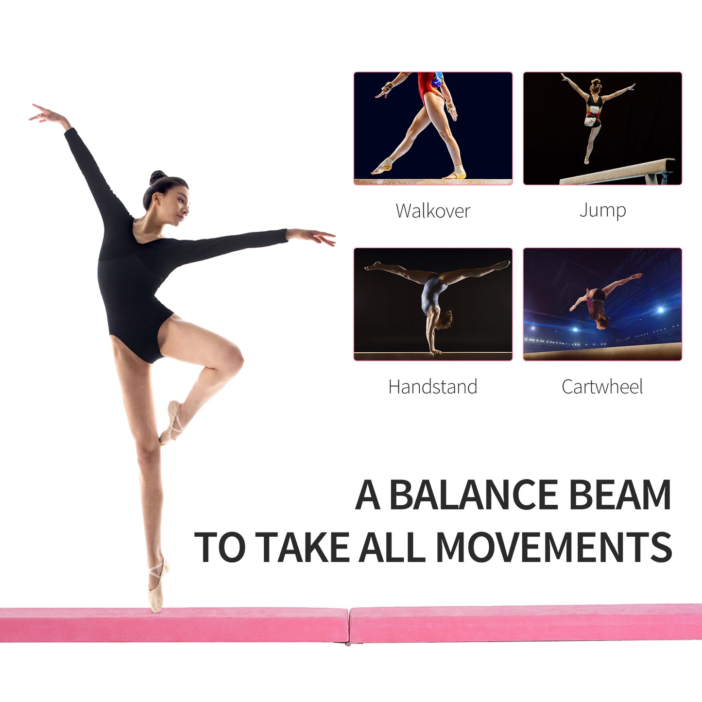 2.4M 8FT Gymnastics Folding Balance Beam Home Gym Training Exercise