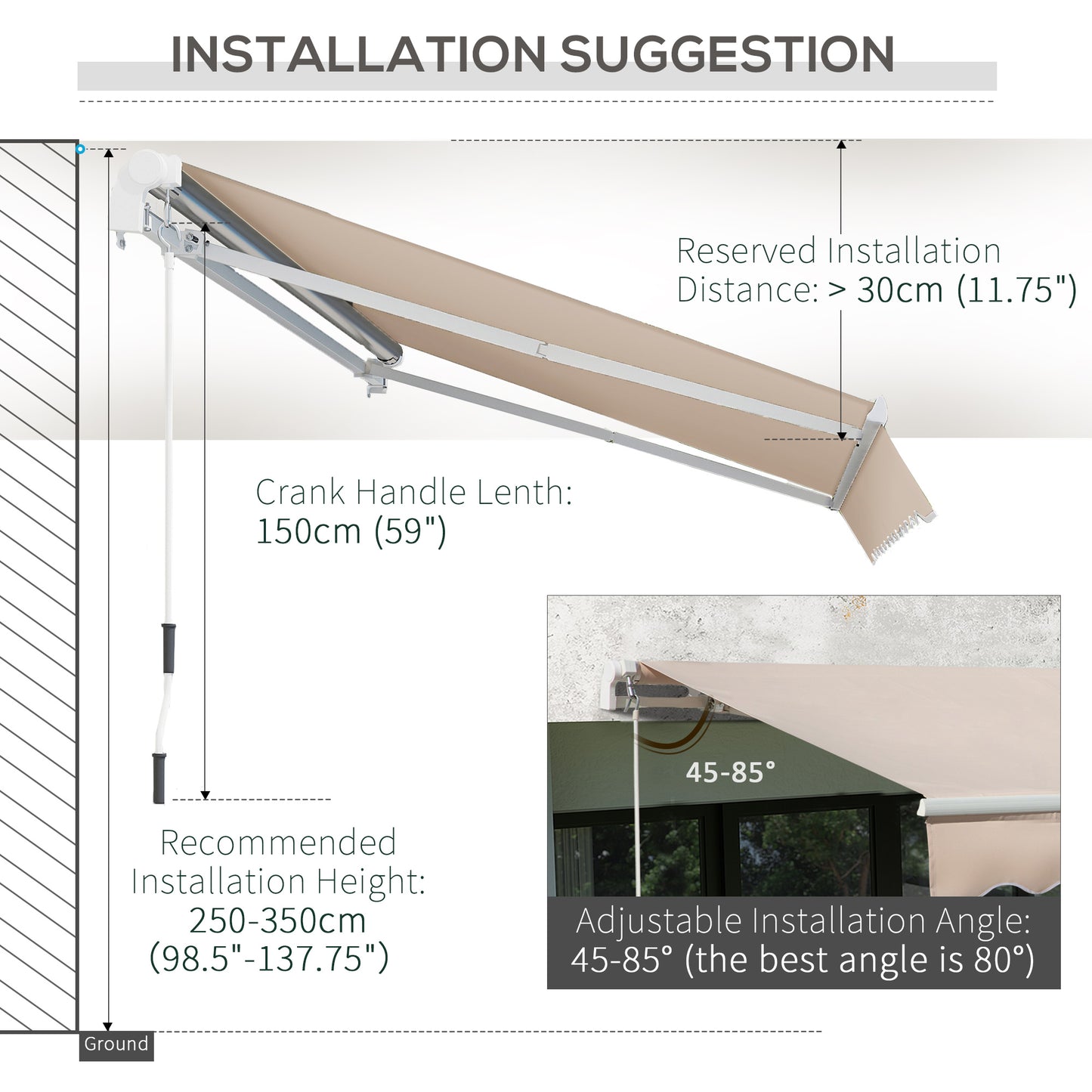 4x2.5m Manual Awning Window Door Sun Weather Shade w/ Handle